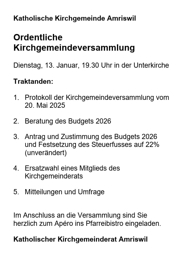 Inserat KGV, 13. Januar 2026