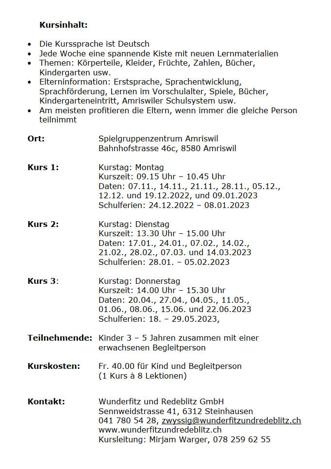 Sprachkurs Infoblatt